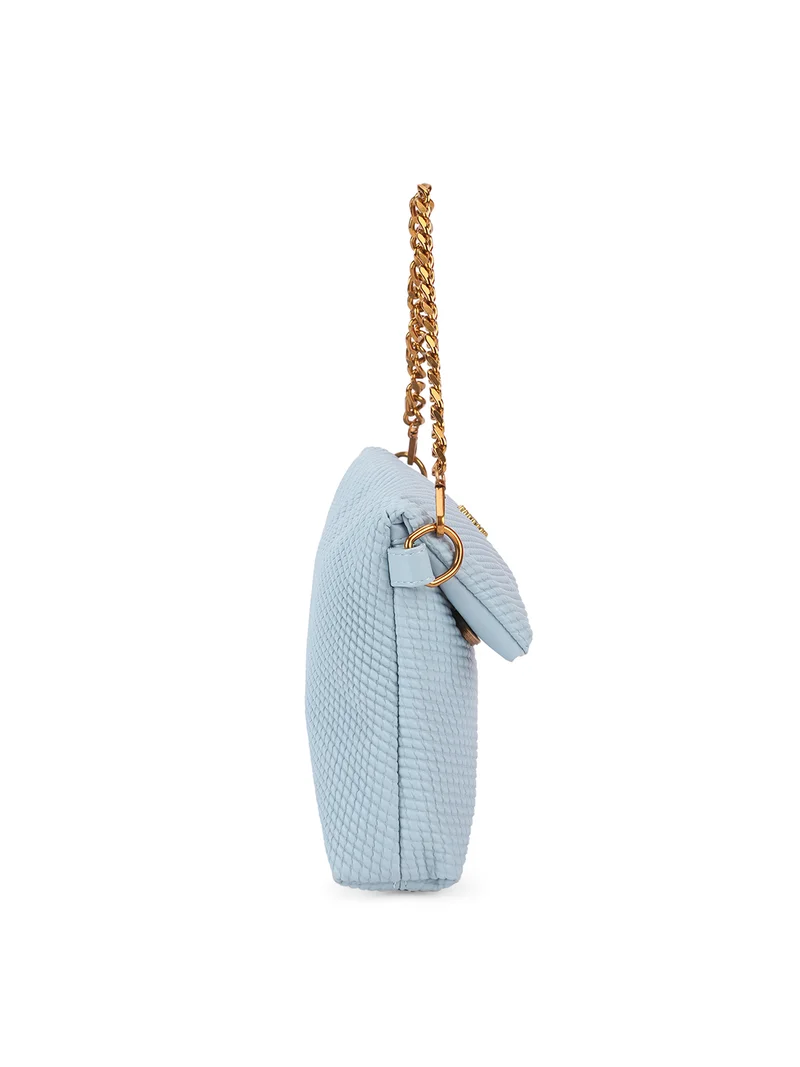 globus  Globus Women Blue Textured Chain Handle Rectangular Party Shoulder Bag With Detachable Strap  | Best Price UAE
